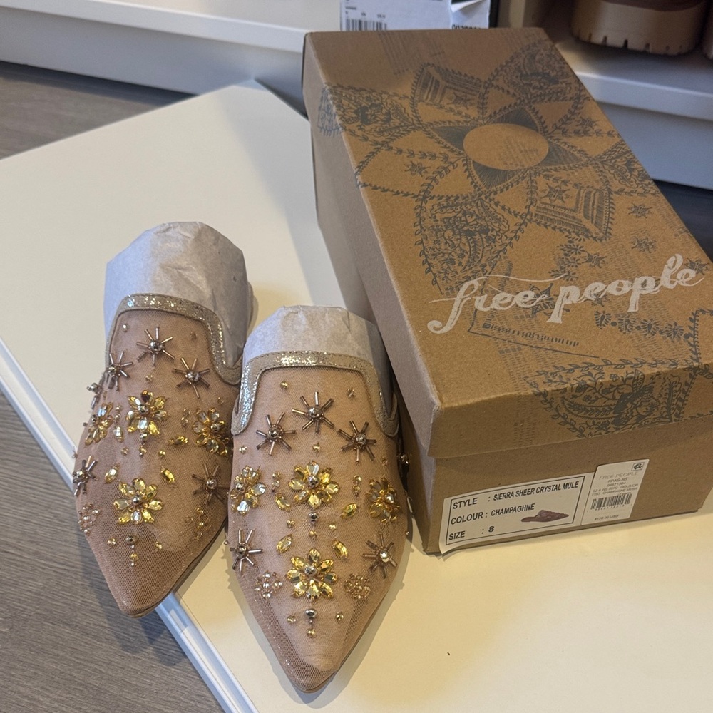 Free People Champagne Embellished Mules